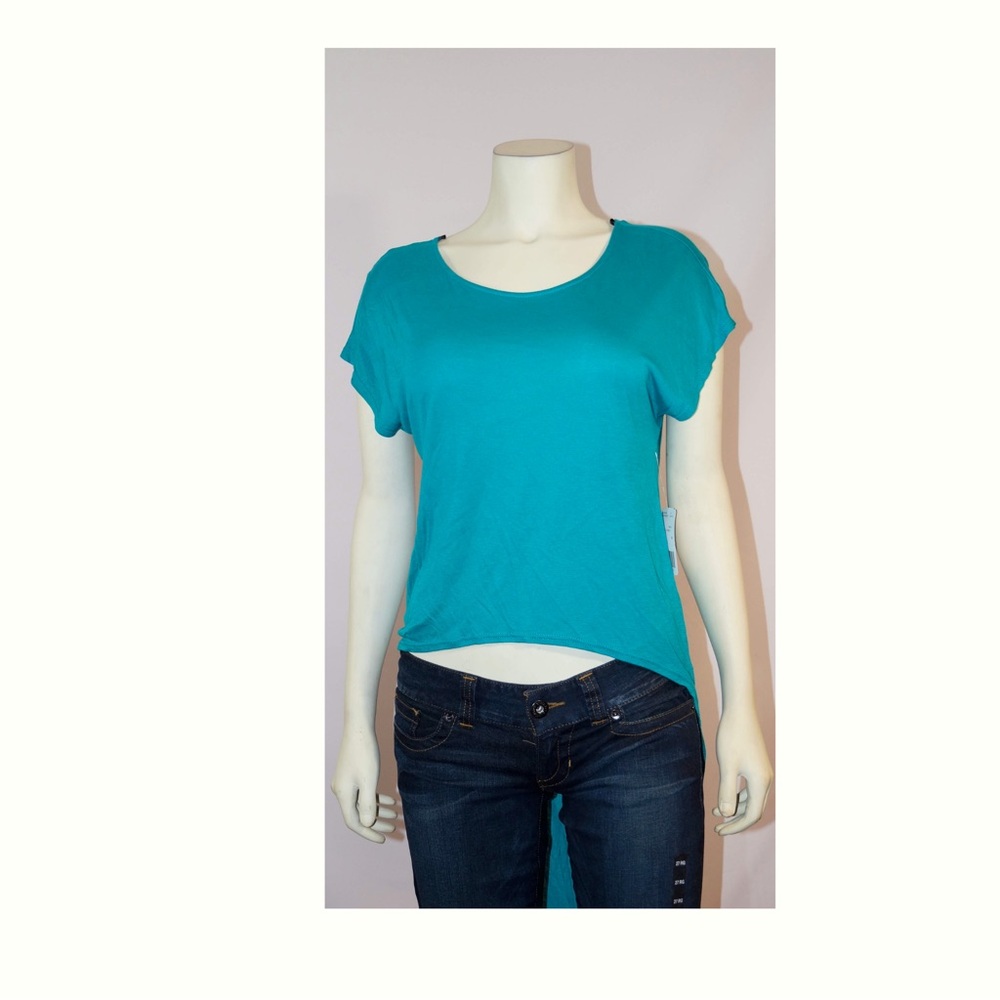 Forever 21 Teal High Low Short Sleeve Scoop Neck Shirt Size S